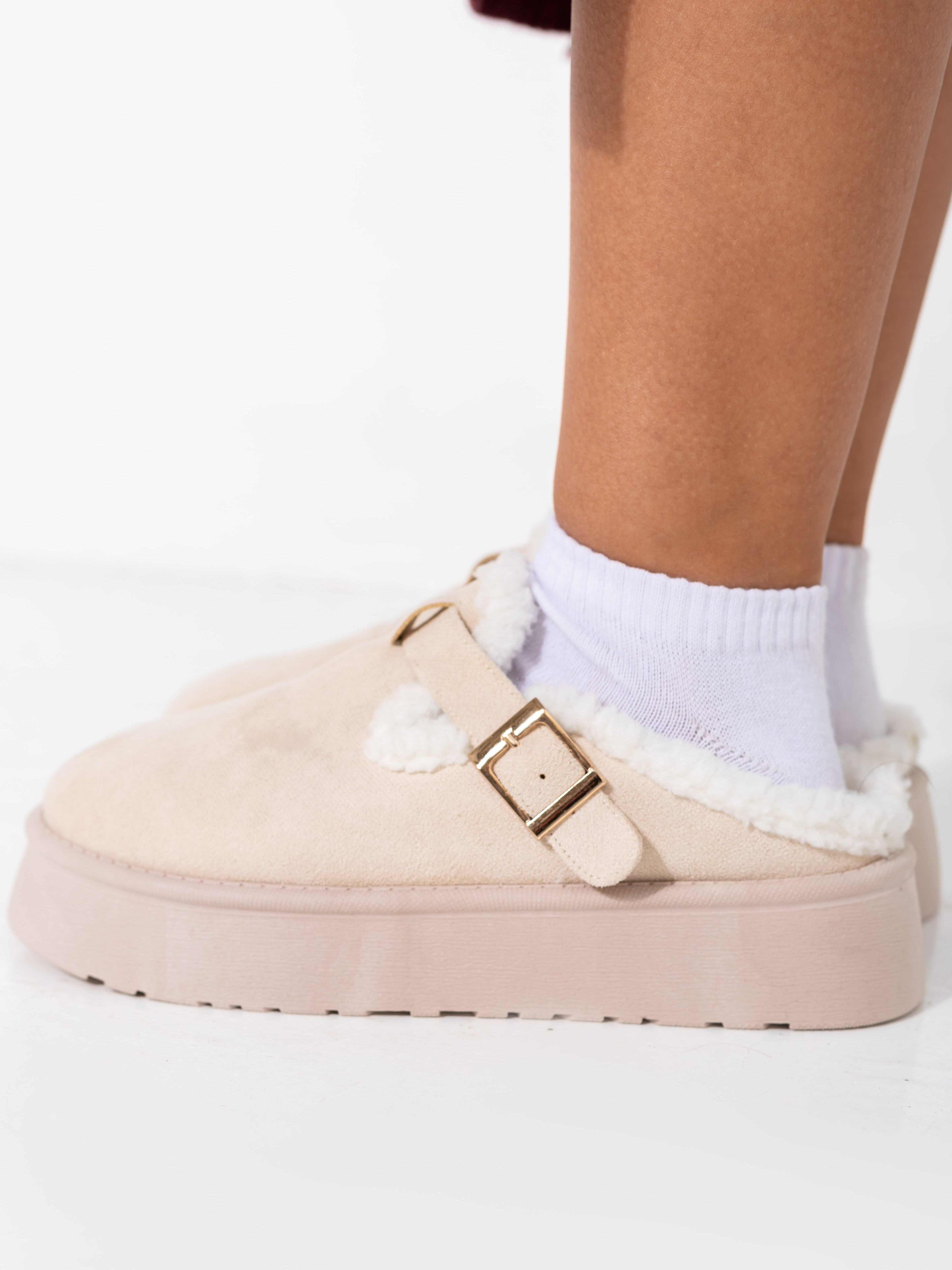 Beige Fur Clogs
