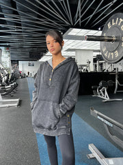 Washed hoodie in black