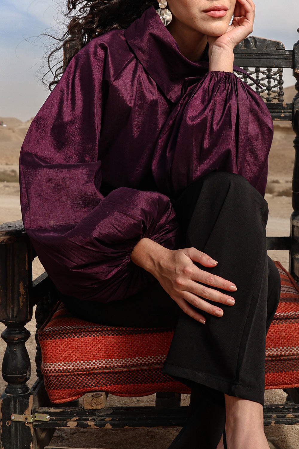 Side Collar Taffeta Top