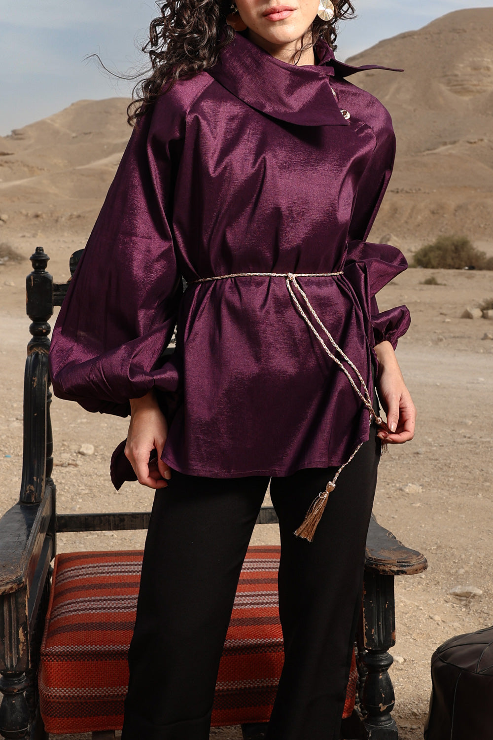 Side Collar Taffeta Top