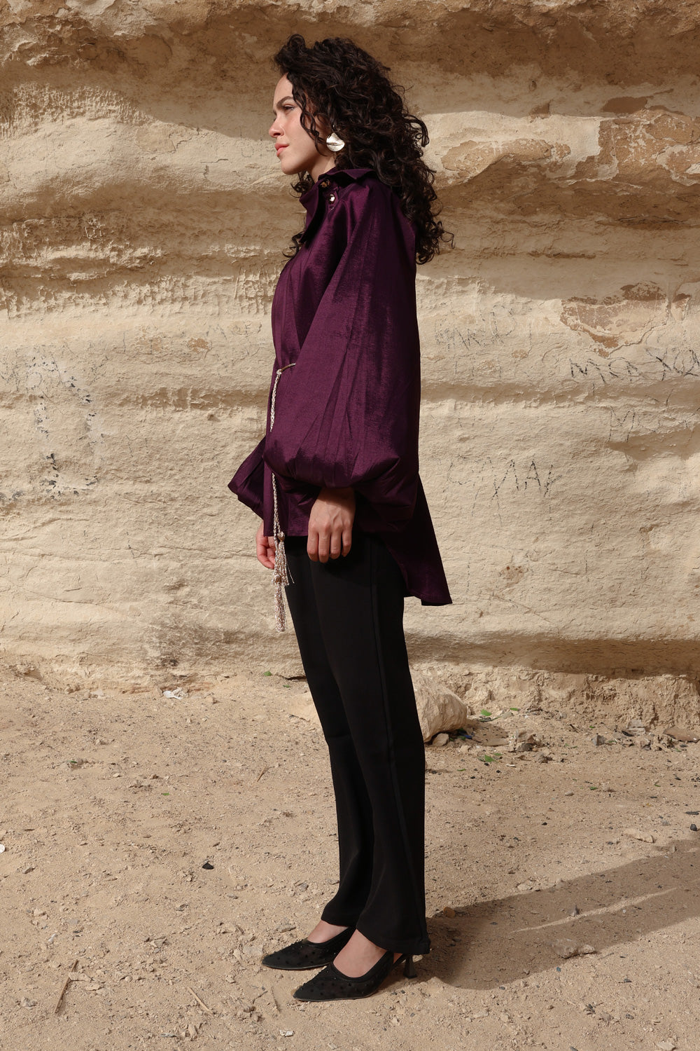 Side Collar Taffeta Top
