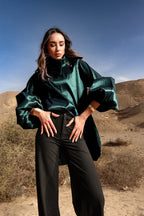 Side Collar Taffeta Top