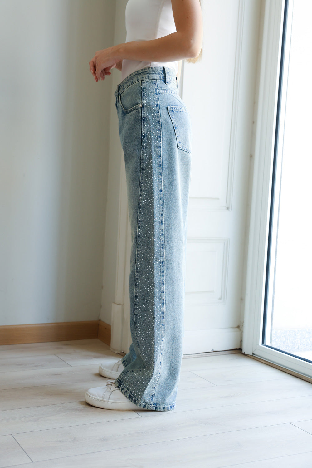Rhinestones Straight Denim - Blue
