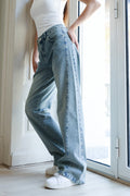 Rhinestones Straight Denim - Blue