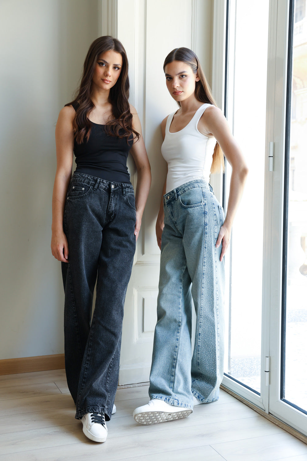 Rhinestones Straight Denim - Blue