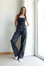 Rhinestones Straight Denim - Grey