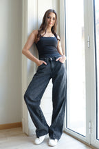 Rhinestones Straight Denim - Grey