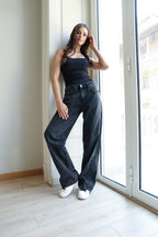 Rhinestones Straight Denim - Grey