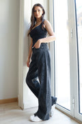 Rhinestones Straight Denim - Grey