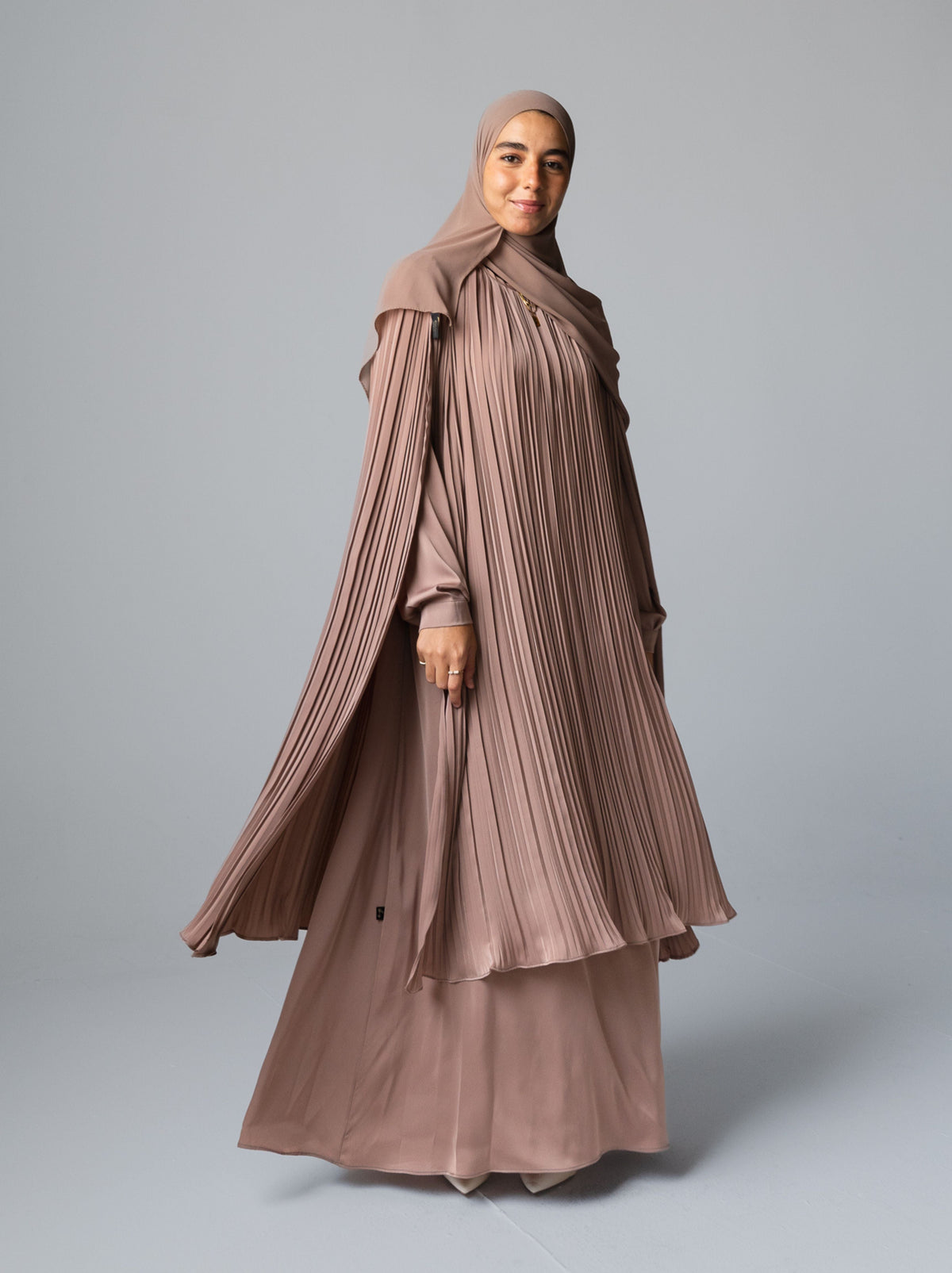 086 - Silk Plissé Cape Dress