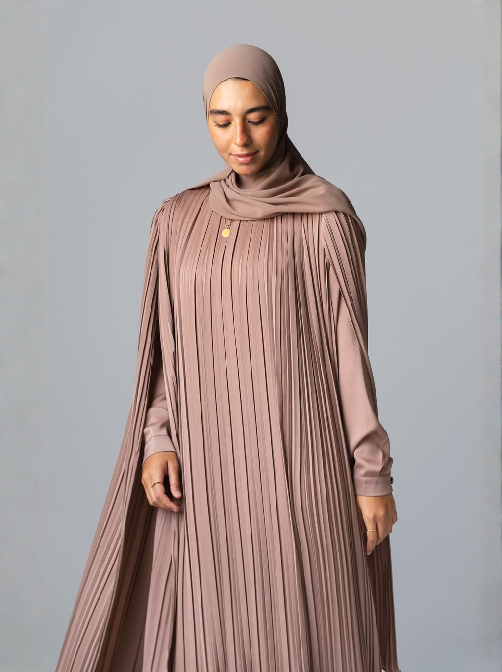 086 - Silk Plissé Cape Dress