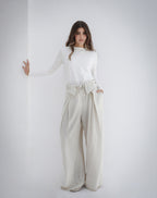 Eyelets Linen Pants -Beige