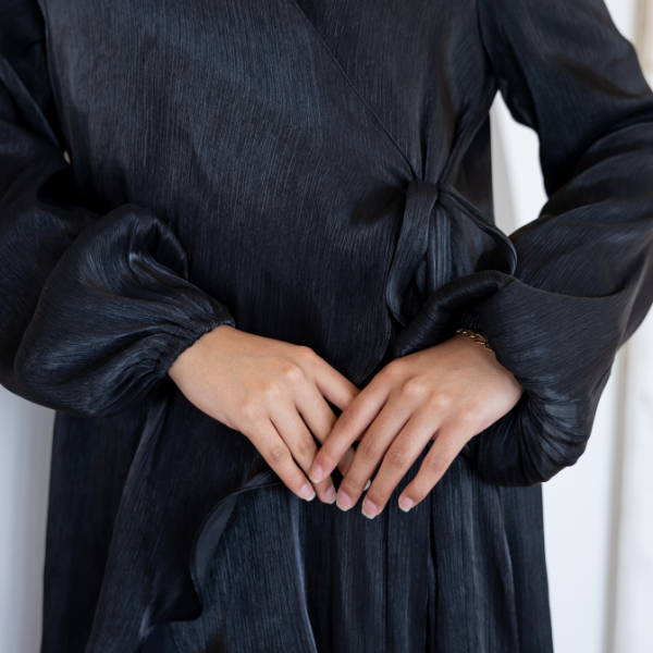 Glimmer Wrap Dress in Black 050