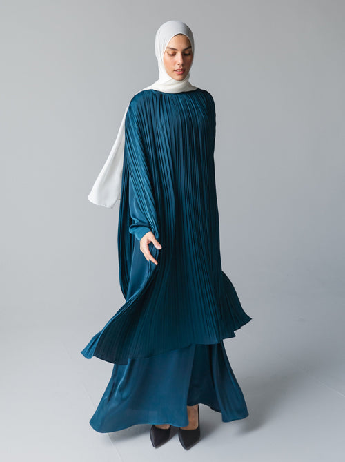 086 - Silk Plissé Cape Dress