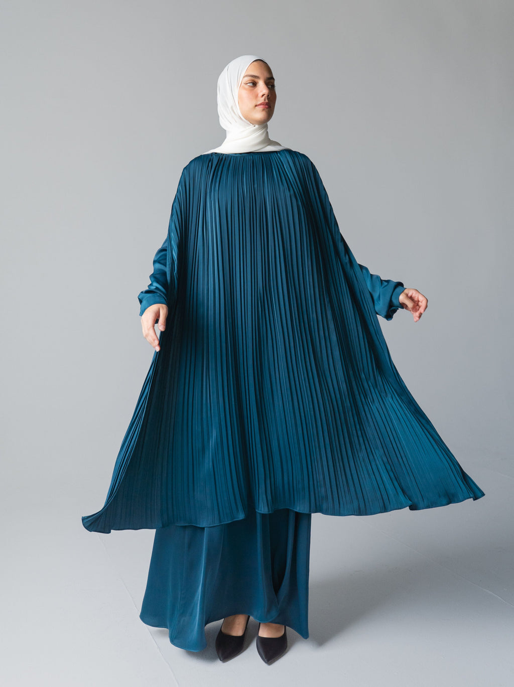 086 - Silk Plissé Cape Dress