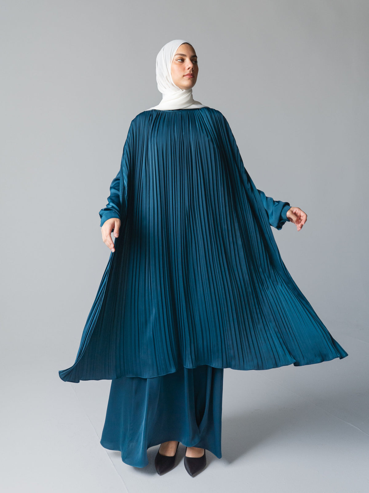 086 - Silk Plissé Cape Dress