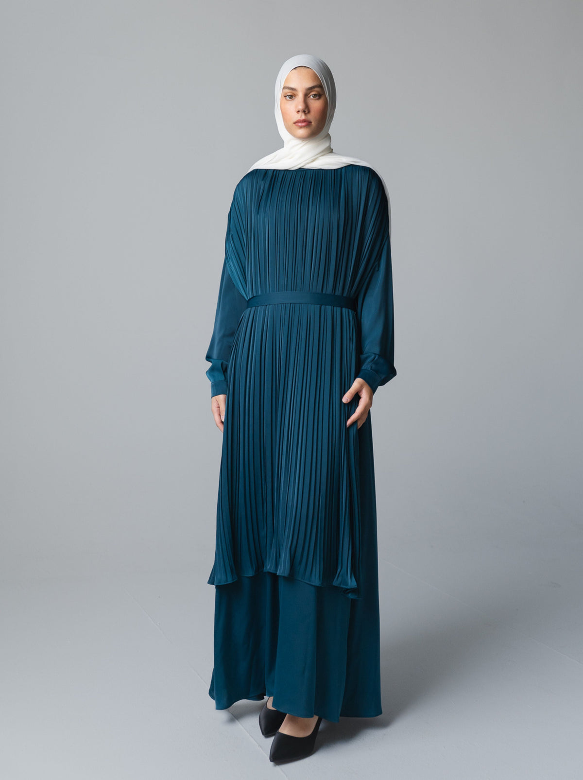 086 - Silk Plissé Cape Dress