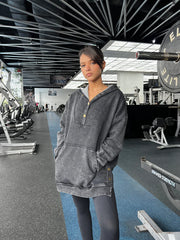 Washed hoodie in black