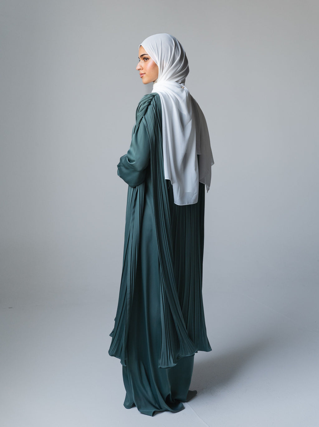 086 - Silk Plissé Cape Dress