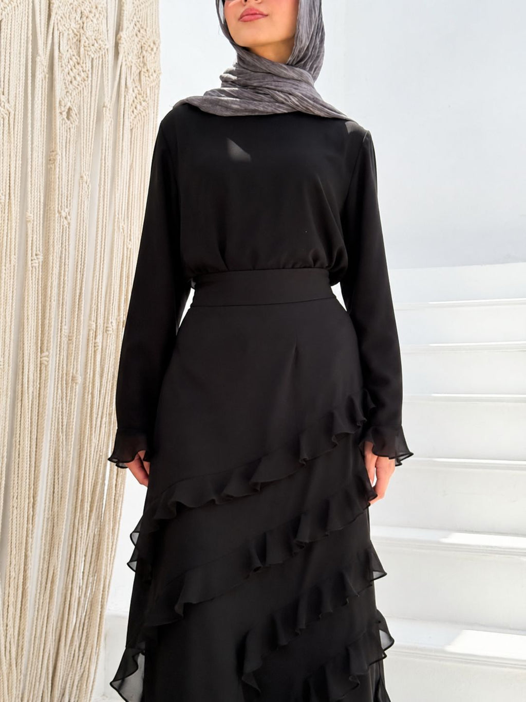 Tiered Ruffles Abaya C600
