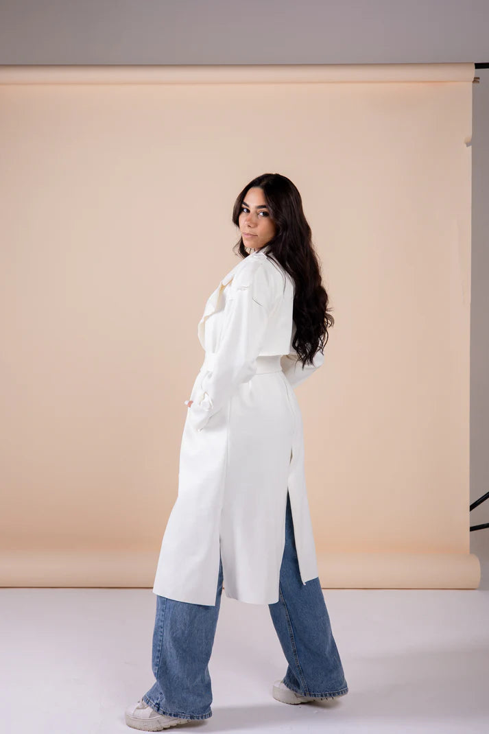Suede manteau in white