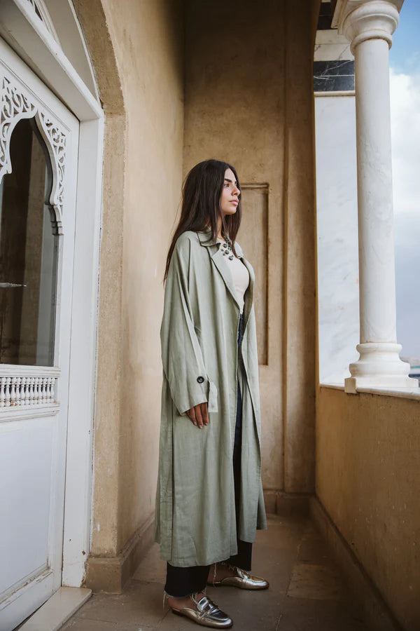 Linen trench coat in Olive