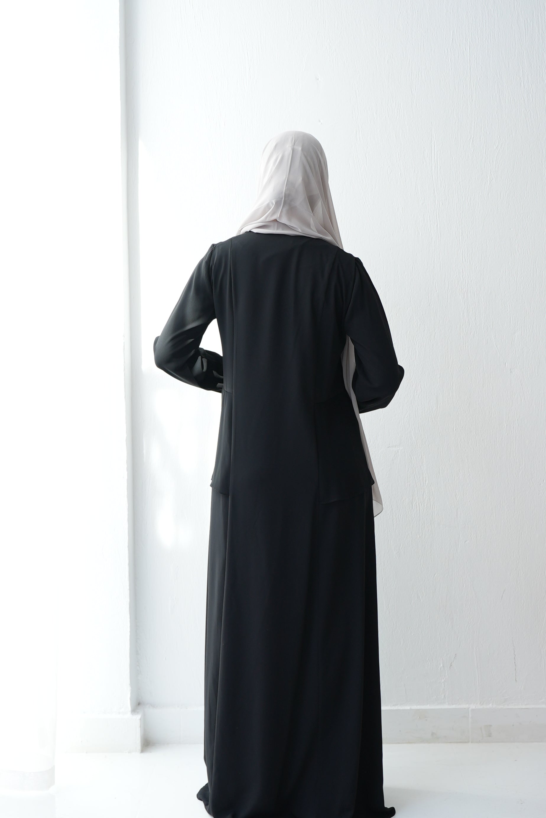 Zeina Simple Crepe Abaya with sides Chiffon Ruffles Code 404
