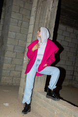 The furry jacket in fushia