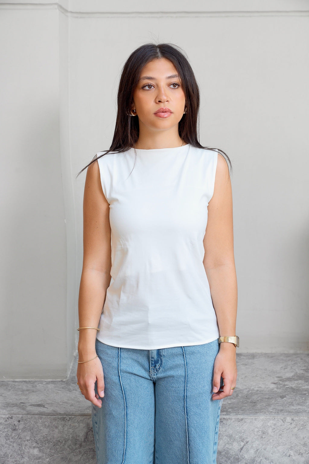 Essential Cotton Sleeveless Double Layered Top - offWhite
