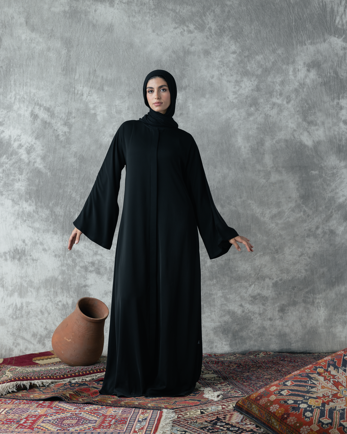 Elegant Silk Abaya with hidden buttons code 800