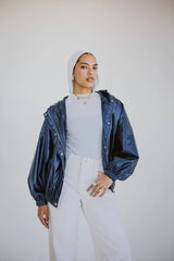 Waterproof jacket in metallic blue