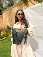 Black Studded Fringe Clutch