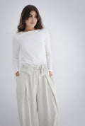 Eyelets Linen Pants -Beige
