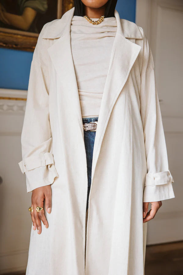 Linen trench coat in Beige