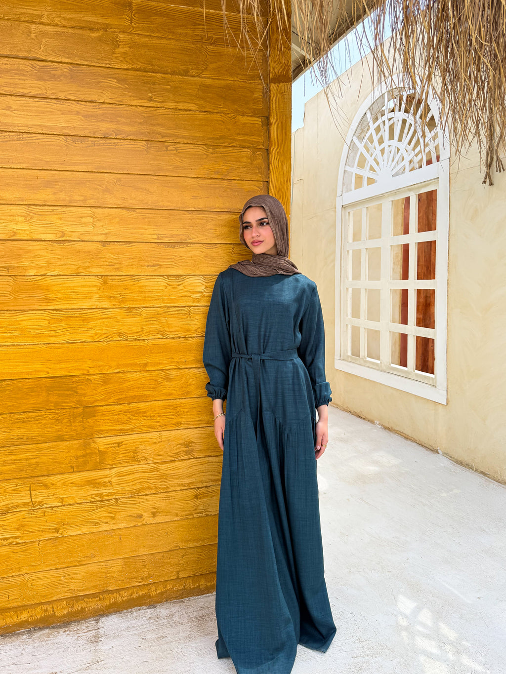 Flow Belted  Dress Dark TealC601