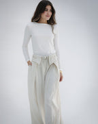 Eyelets Linen Pants -Beige