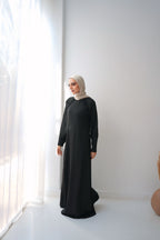 Rony Soft crepe abaya with delicate ruffles on the chest and sleeves Code 409
