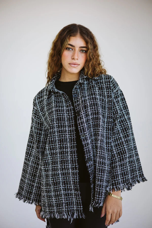 Tweed poncho in black