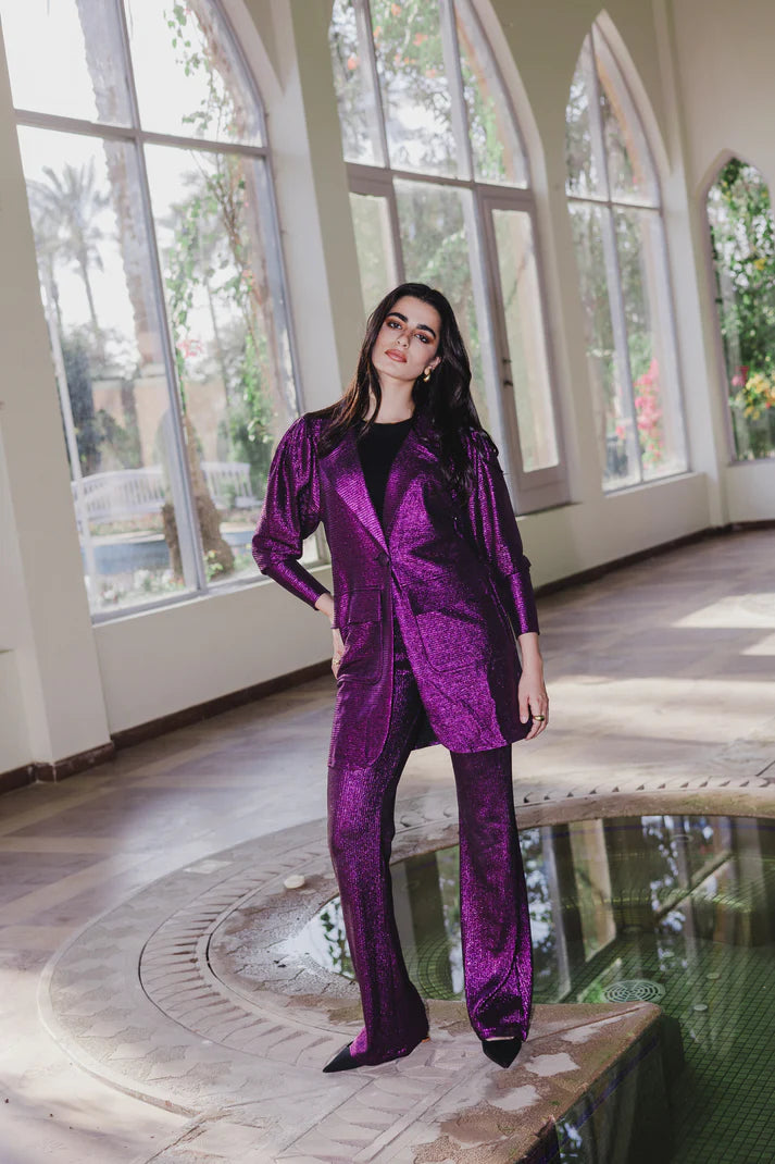 Shimmer blazer set in purple