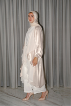 Double Layered Emilia Kaftan in Pearl with a hint of Pink