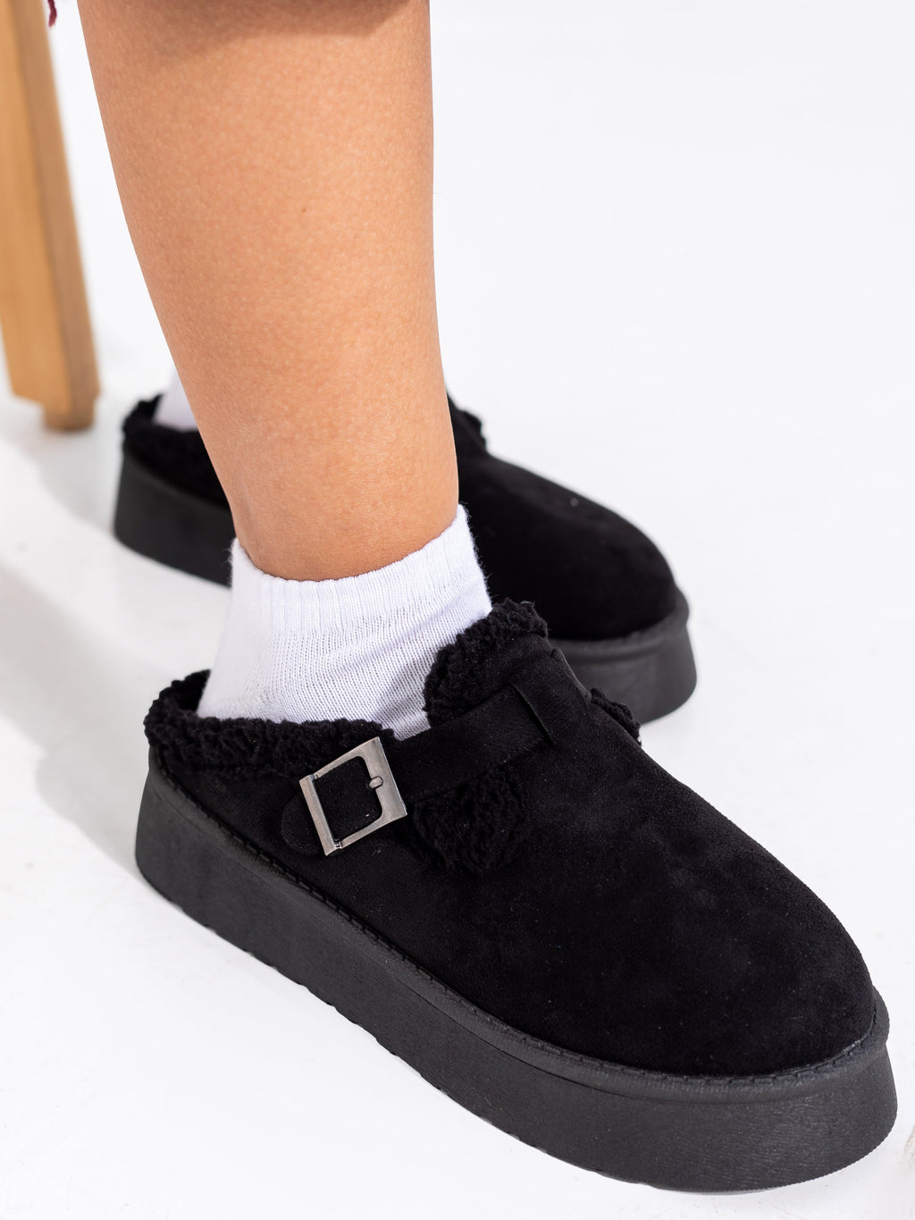 Black Fur Clogs