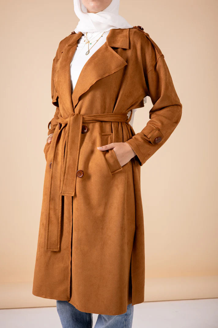 Suede manteau in camel