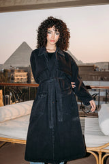 Long denim coat in washed black