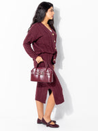 Burgundy Studded Buckle Bag