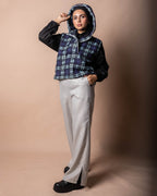 Silver Shimmery Gabardine Pants With Side Slit