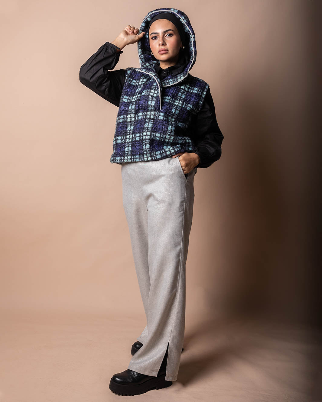 Silver Shimmery Gabardine Pants With Side Slit