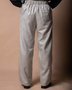 Silver Shimmery Gabardine Pants With Side Slit