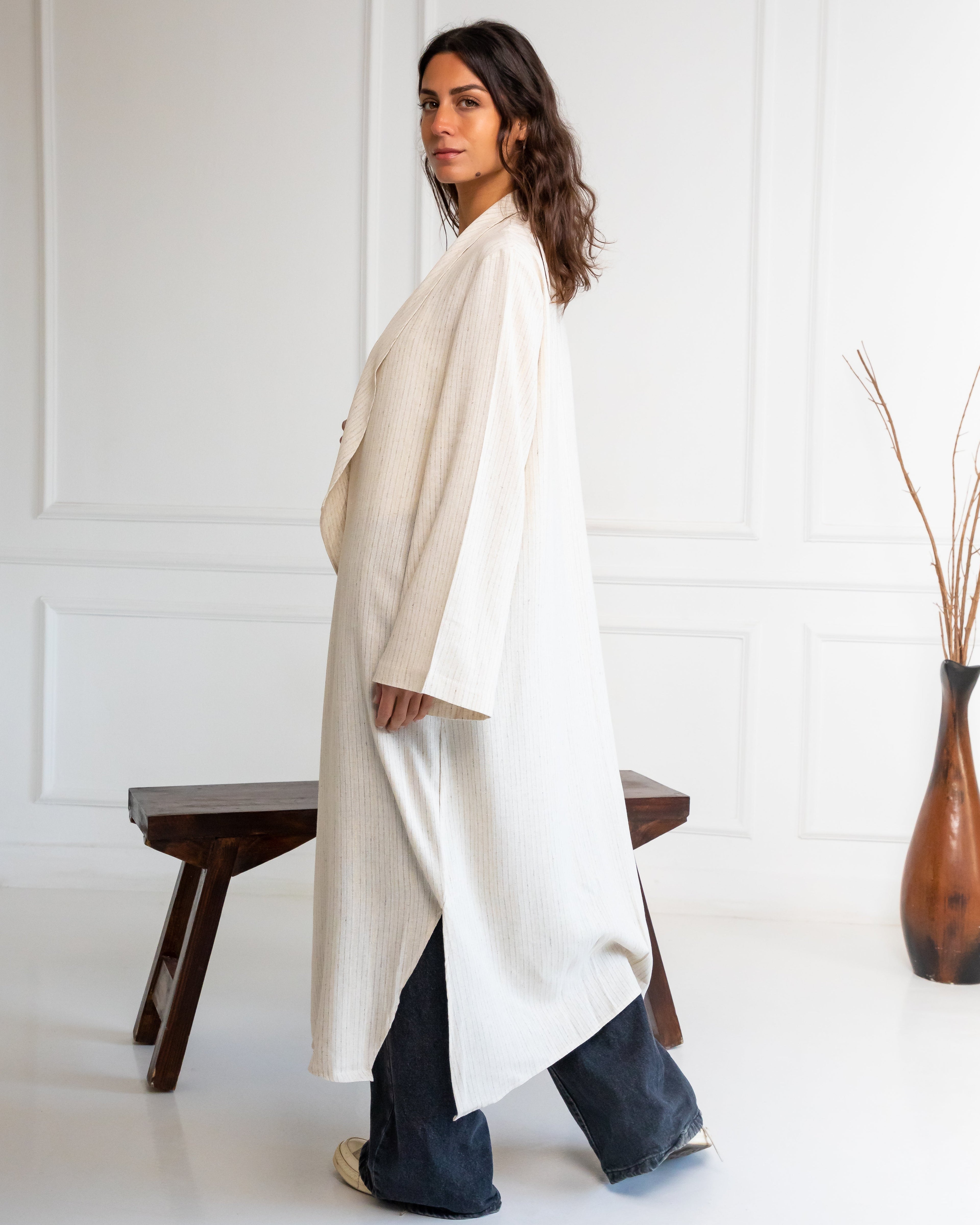 Zahra Linen Striped Kimono