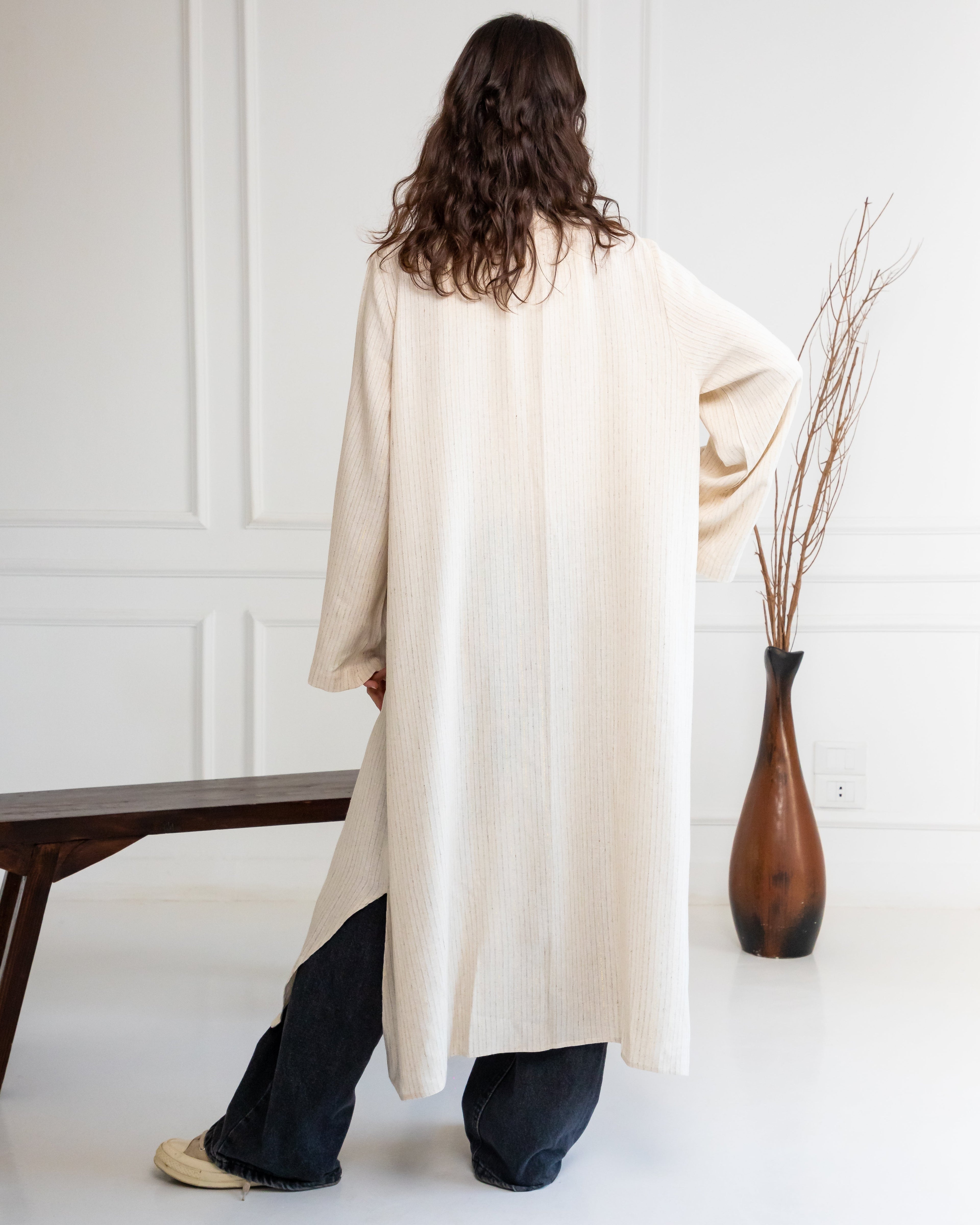 Zahra Linen Striped Kimono
