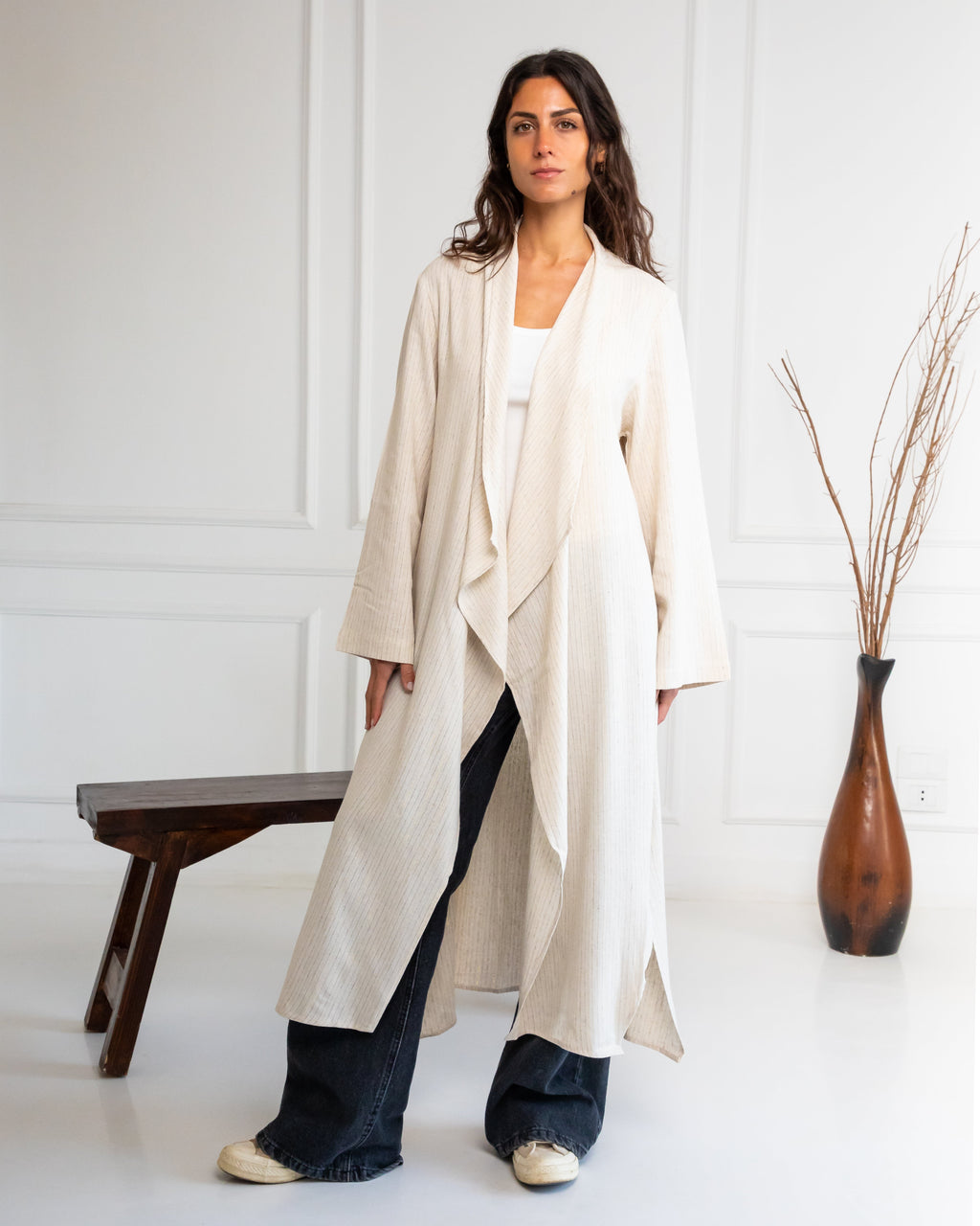 Zahra Linen Striped Kimono